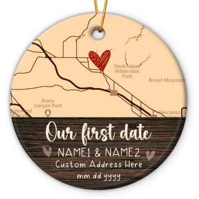 our first date personalized map ceramic ornament couples first christmas ornament
