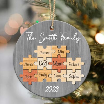personalized family name puzzle piece ornament 2023 family christmas ceramic ornament