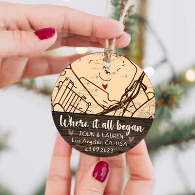 personalized couples christmas map ceramic ornament where it all began ornament couples ornament gift