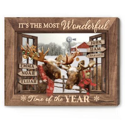 Personalized Family Member Christmas Canvas Print, It's Wonderful Time Of The Year Farmhouse Christmas Sign