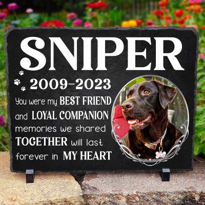 Outdoor Dog Memorial Stone, Personalized Pet Loss Photo Slate, Dog Symapthy Gifts
