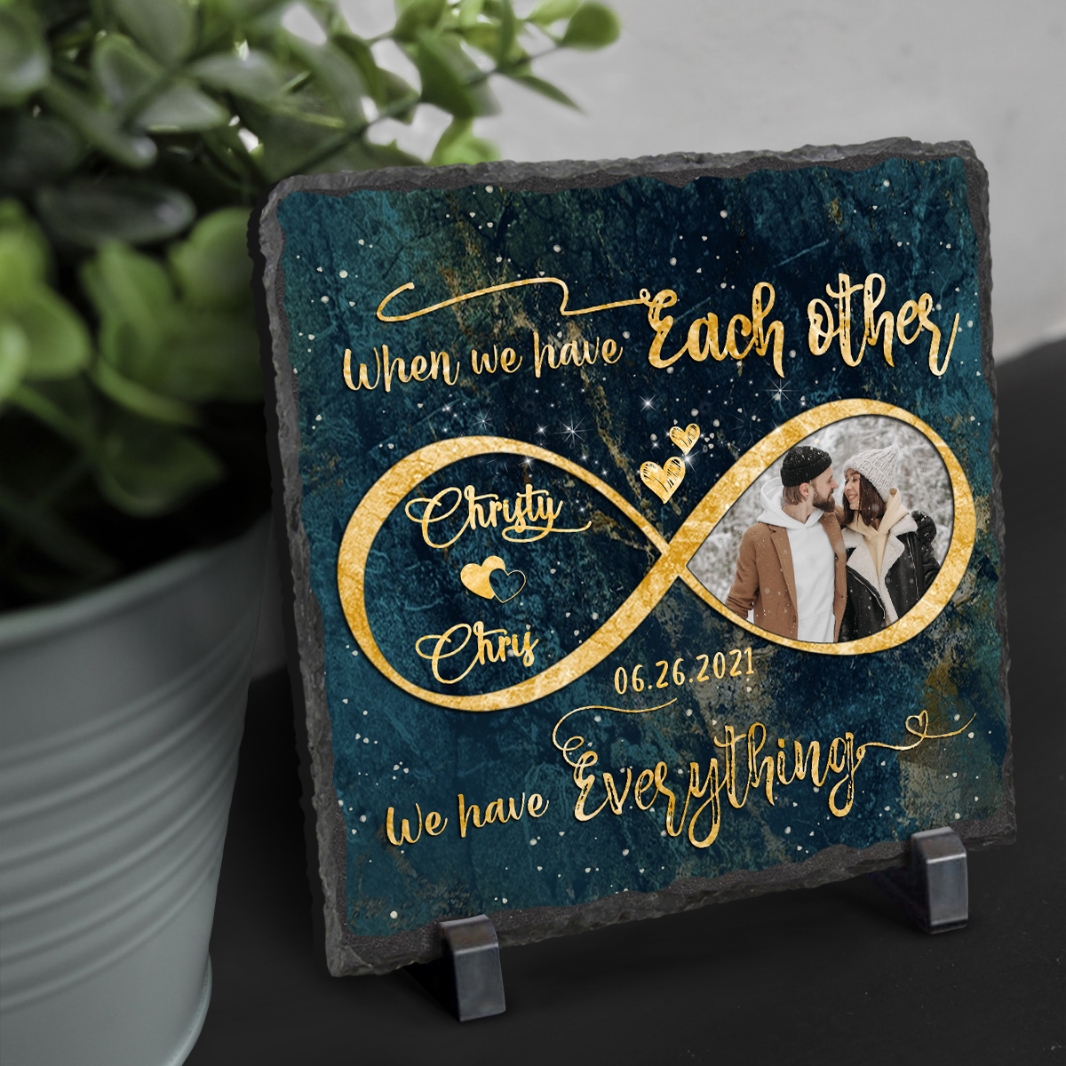 Personalized Couple Infinite Photo Rock Slate, Wedding Anniversary Stone, Best Anniversary Gifts For Her, Romantic Valentines Gift For Wife 1 Personalized Couple Infinite Photo Rock Slate, Wedding Anniversary Stone, Best Anniversary Gifts For Her