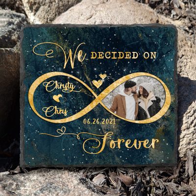 We Decided On Forever Anniversary Slate, Personalized Couples Photo Stone, Wedding Anniversary Gifts for Him