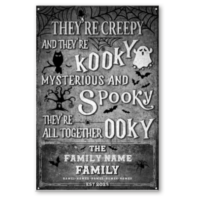 They're Creepy Kooky Spooky Ooky Personalized Halloween Metal Sign, Custom Family Name Halloween Home Decor