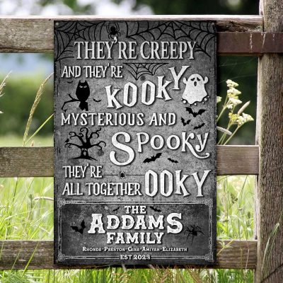 They're Creepy Kooky Spooky Ooky Personalized Halloween Metal Sign, Custom Family Name Halloween Home Decor