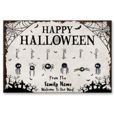 Halloween Spider Family Metal Sign, Personalized Happy Halloween Sign, Halloween Outdoor Decoration