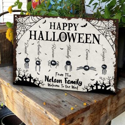 Halloween Spider Family Metal Sign, Personalized Happy Halloween Sign, Halloween Outdoor Decoration