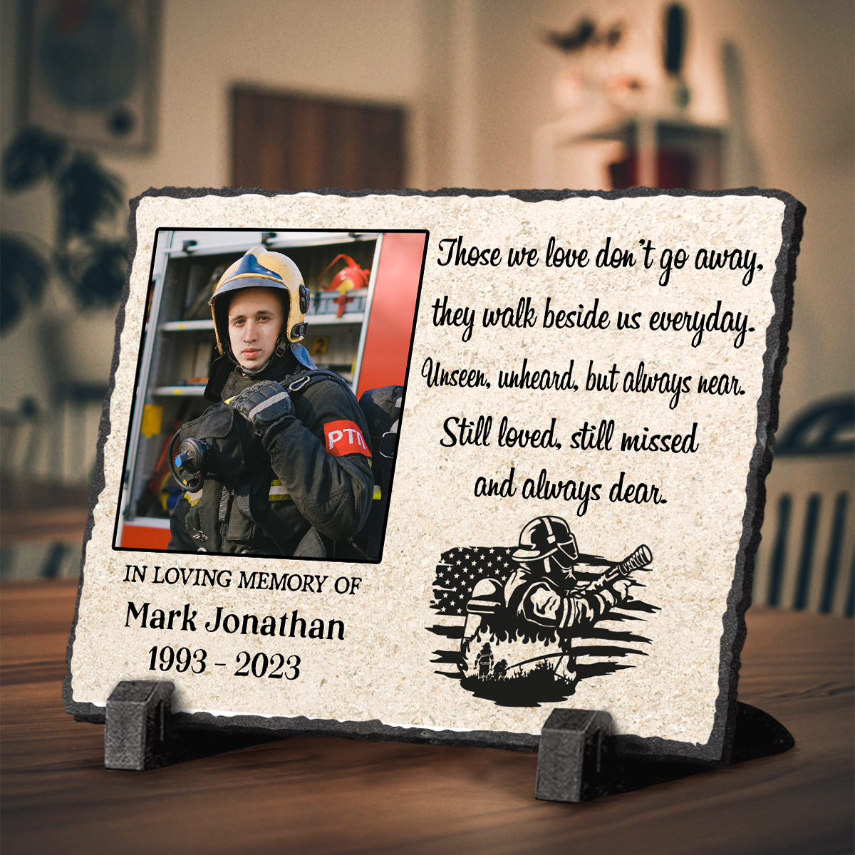 Personalized Fireman Memorial Stone, Firefighter Memorial Photo Slate, In Loving Memory Gifts of Firefighter Gifts, Firefighter Remembrance Gift