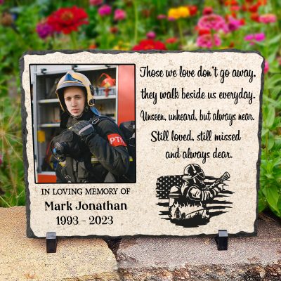 Personalized Fireman Memorial Stone, Firefighter Memorial Photo Slate, In Loving Memory Gifts of Firefighter Gifts, Firefighter Remembrance Gift