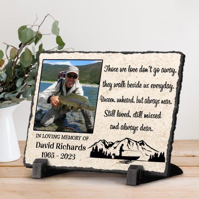 Personalized Fishing Memorial Photo Rock Slate, Fishing Dad Remembrance, Memorial Sympathy Gift for Loss of Fisherman