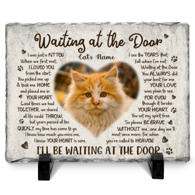 Waiting At The Door - Personalized Cat Memorial Rectangle Photo Slate - Cat Loss Gifts