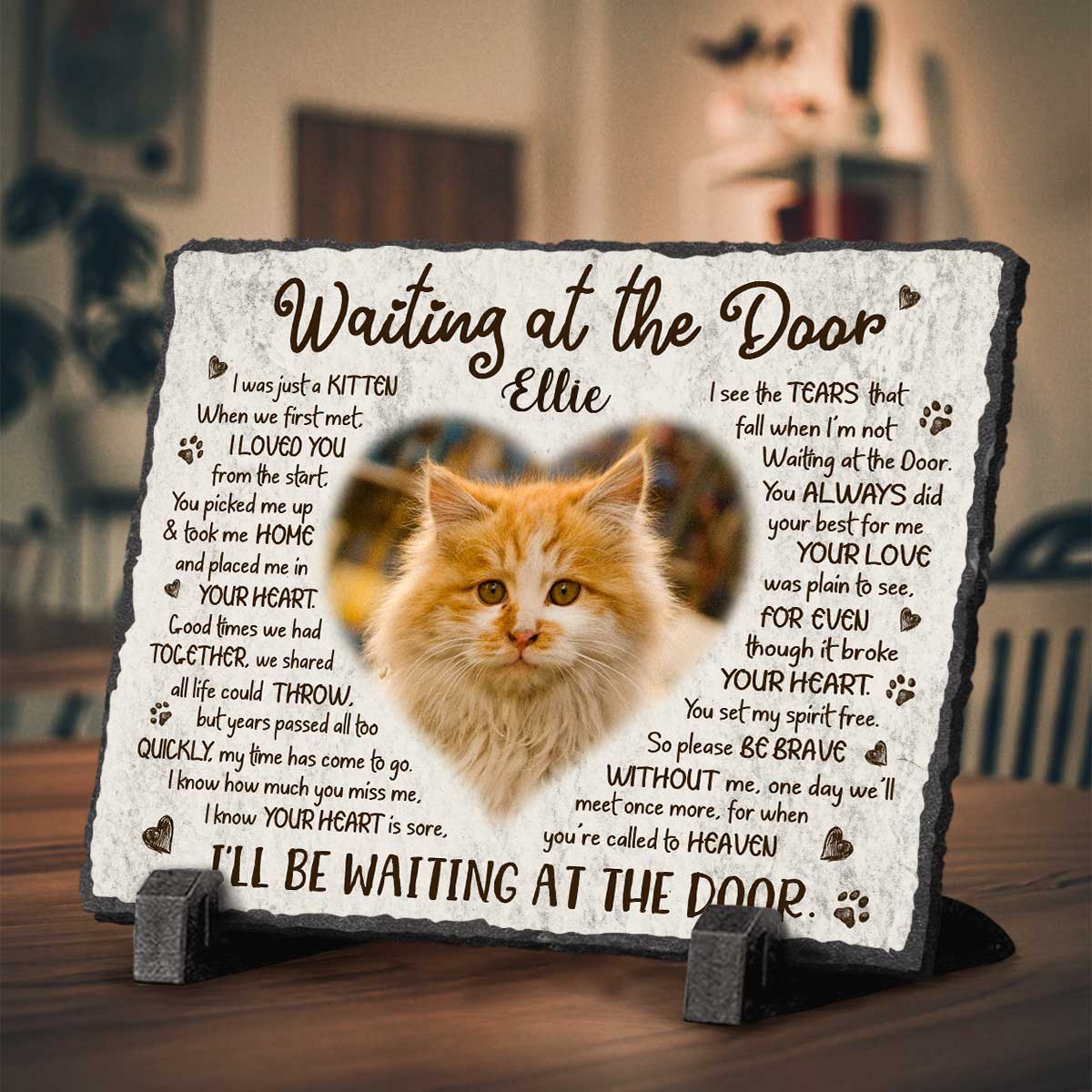 Waiting At The Door - Personalized Cat Memorial Rectangle Photo Slate - Cat Loss Gifts