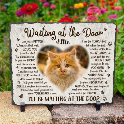Waiting At The Door - Personalized Cat Memorial Rectangle Photo Slate - Cat Loss Gifts