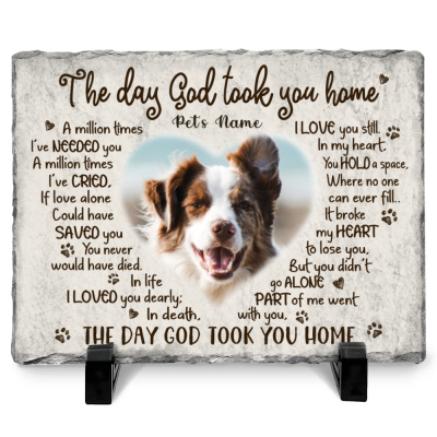 The Day God Took You Home - Personalized Dog Loss Rectangle Photo Slate - Pet Memorial Gifts