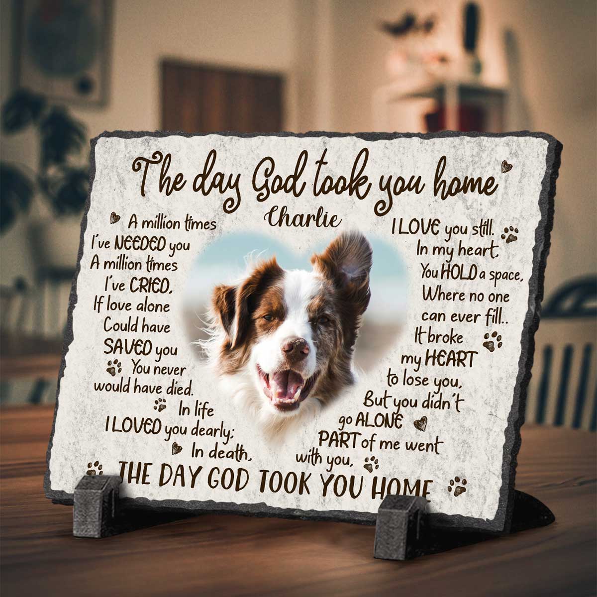 The Day God Took You Home - Personalized Dog Loss Rectangle Photo Slate - Pet Memorial Gifts