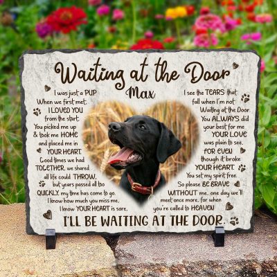 Waiting At The Door - Personalized Dog Rectangle Photo Slate - Dog Loss Gifts