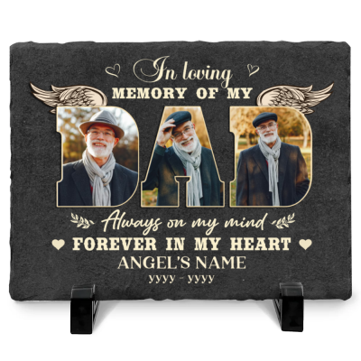In Loving Memory Of Dad - Personalized 3 Pictures Dad Memorial Rectangle Slate - Fathers Day Gifts for Loss Of Father