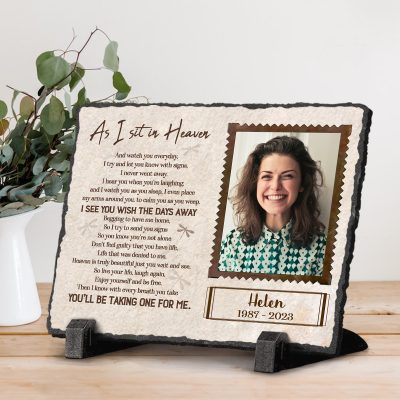 As I Sit In Heaven - Personalized Rectangle Rock Photo Slate - Memorial Gifts For Loss Of Loved One