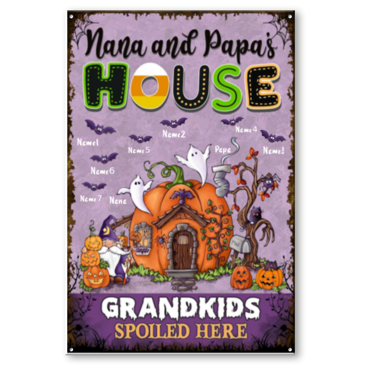 Halloween Nana and Papa House - Grandparents House Personalized Metal Sign - Gifts for Grandparents With Grandkids Name