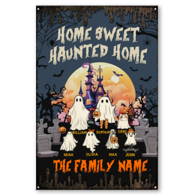 Home Sweet Haunted Home - Family Personalized Metal Sign - Halloween Gifts for Family