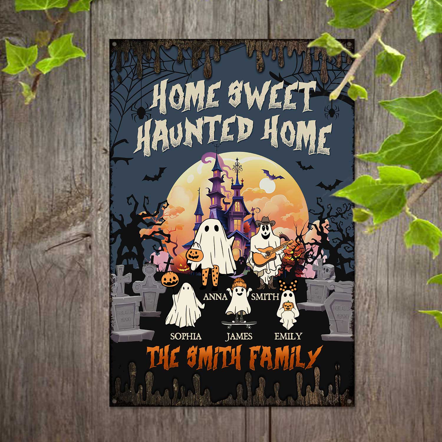Home Sweet Haunted Home - Family Personalized Metal Sign - Halloween Gifts for Family 1 Home Sweet Haunted Home - Family Personalized Metal Sign - Halloween Gifts for Family