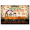 Beware The Wicked Witch and Her Cats - Personalized Halloween Metal Sign - Halloween Gifts for Cat Lovers