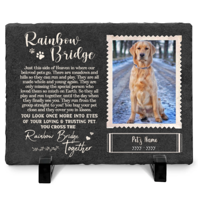 Rainbow Bridge - Personalized Dog Memorial Stone - Rectangle Rock Slate - Sympathy Gifts for Pet Lovers