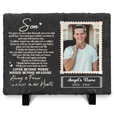 Son You Gave No One Last Farewell - Personalized Photo Son Memorial Garden Stone - Rectangle Slate - Gifts for Loss Of Son