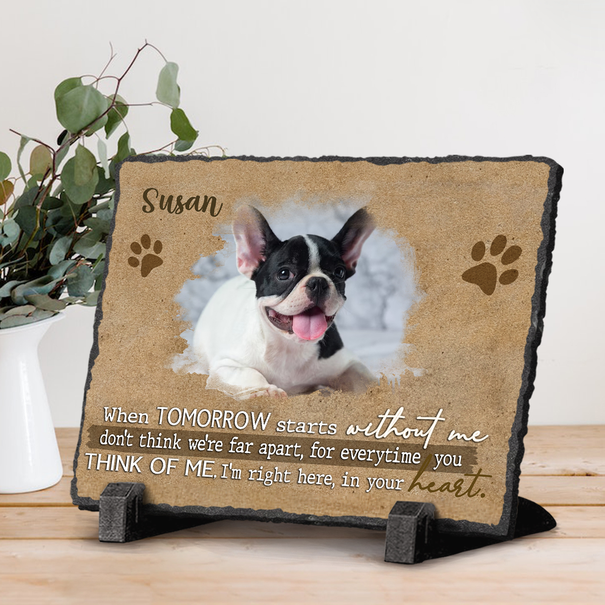 Dog Memorial Stone With Picture, Headstones For Pets Graves, Memory Dog Gifts, Gift For Someone Who Lost A Pet, Pet Sympathy Gifts 1 When Tomorrow Starts Without Me - Personalized Dog Memorial Garden Stone - Rectangle Rock Slate - Dog Remembrance Gifts