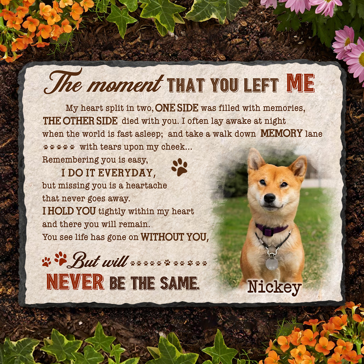The Moment You Left Me - Personalized Dog Photo Grave Maker - Rectangle Rock Slate - Dog Passed Away Gifts