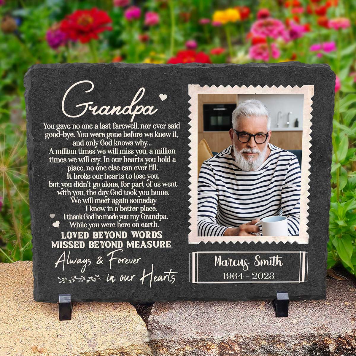 grandpa you gave no one last farewell - personalized memorial garden stone for grandpa - rectangle slate - gifts for loss of grandfather