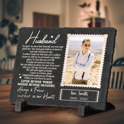 husband you gave no one last farewell - personalized photo husband memorial garden stone - rectangle slate - gifts for loss of husband