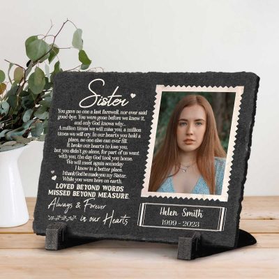 sister you gave no one last farewell - personalized photo sister memorial garden stone - rectangle slate - gifts for loss of sister