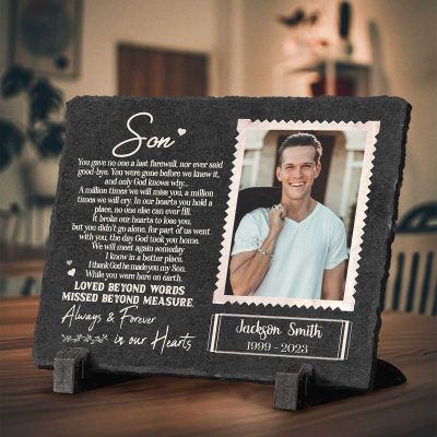 son you gave no one last farewell - personalized photo son memorial garden stone - rectangle slate - gifts for loss of son