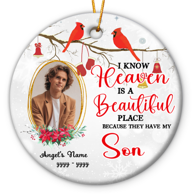 heaven is a beautiful place personalized son memorial photo ornament - remembrance gifts for loss of son