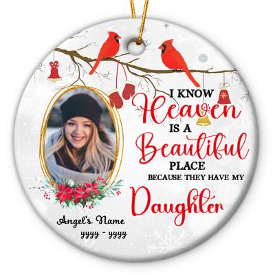 heaven is beautiful place personalized daughter memorial photo ornament - memorial gifts for loss of daughter