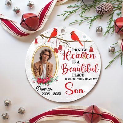 heaven is a beautiful place personalized son memorial photo ornament - remembrance gifts for loss of son