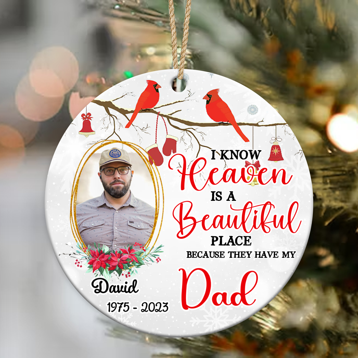 heaven is beautiful place personalized dad memorial photo ornament - remembrance gifts for loss of father