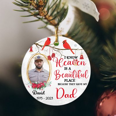 heaven is beautiful place personalized dad memorial photo ornament - remembrance gifts for loss of father
