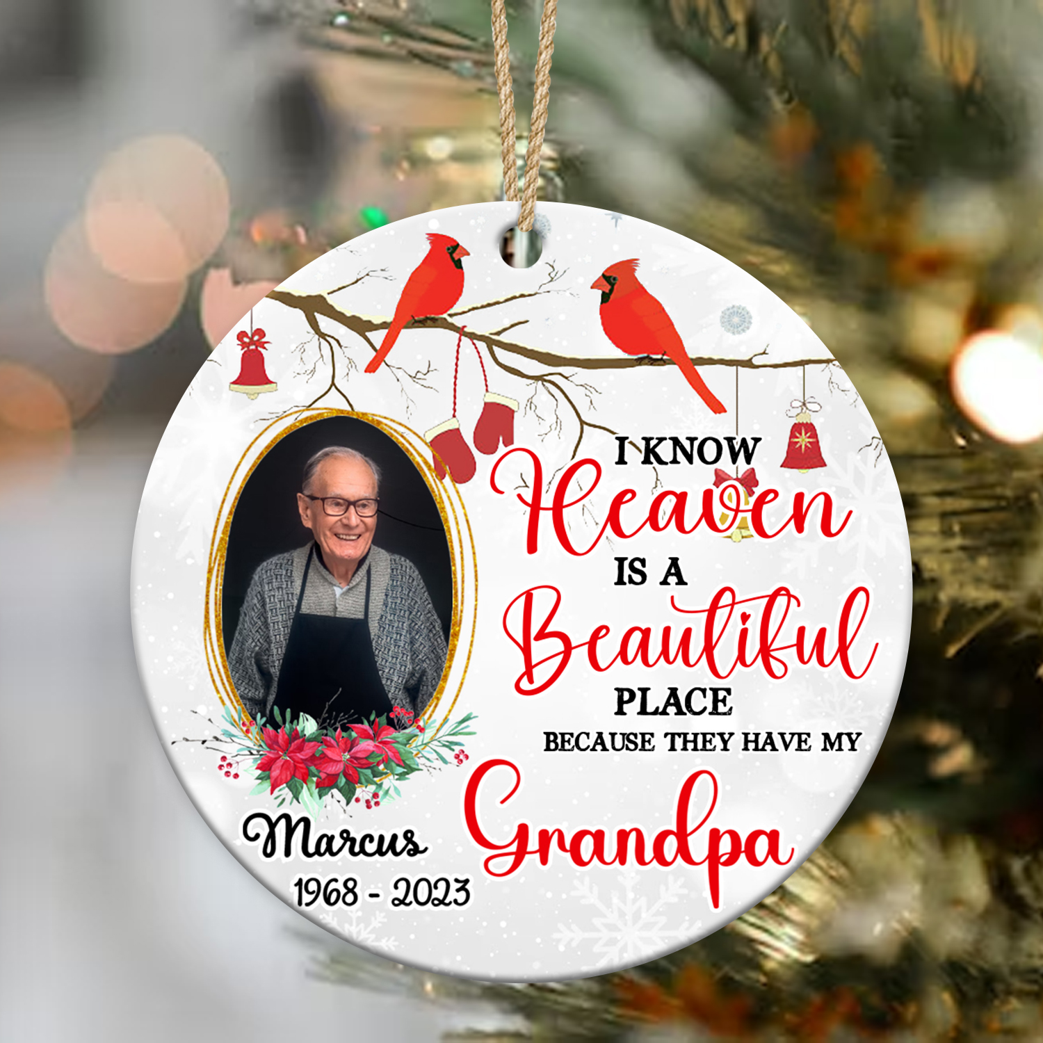 heaven is a beautiful place personalized grandpa memorial photo ornament - memorial gifts for loss of grandpa