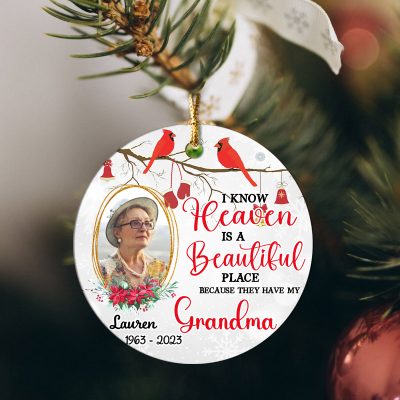 heaven is beautiful place personalized grandma memorial photo ornament - sympathy gifts for loss of grandmother