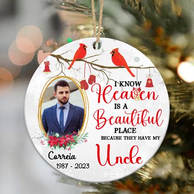 heaven is beautiful place personalized uncle memorial photo ornament - memorial gifts for loss of uncle