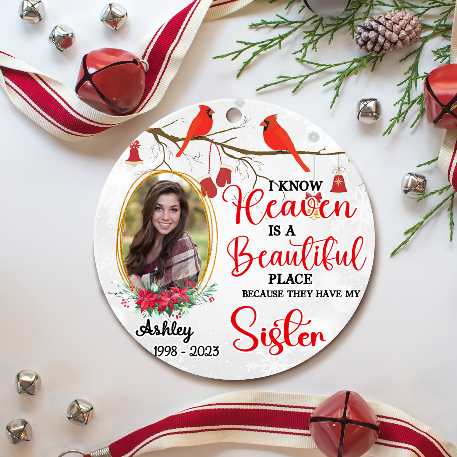 heaven is beautiful place personalized sister memorial photo ornament - sympathy gifts for loss of sister