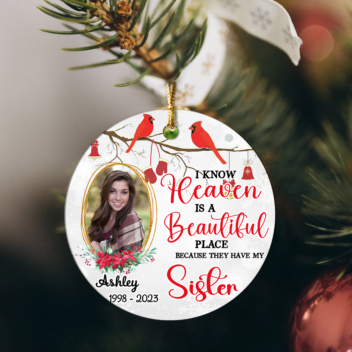 heaven is beautiful place personalized sister memorial photo ornament - sympathy gifts for loss of sister