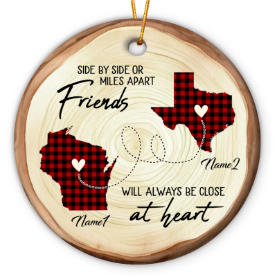 personalized two state long distance friendship ornament side by side or miles apart friends ceramic ornament