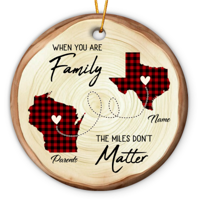 personalized two state map family long distance ornament when you are family the miles don't matter ceramic ornament