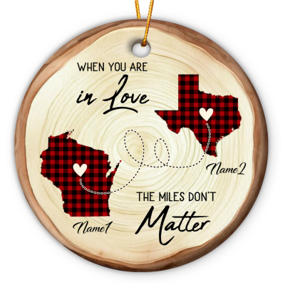 personalized two state map couple long distance ornament when you are in love the miles don't matter ceramic ornament