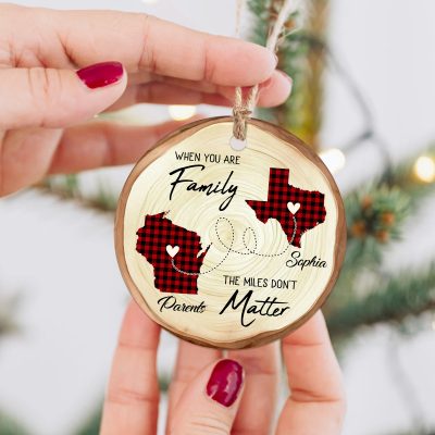 personalized two state map family long distance ornament when you are family the miles don't matter ceramic ornament
