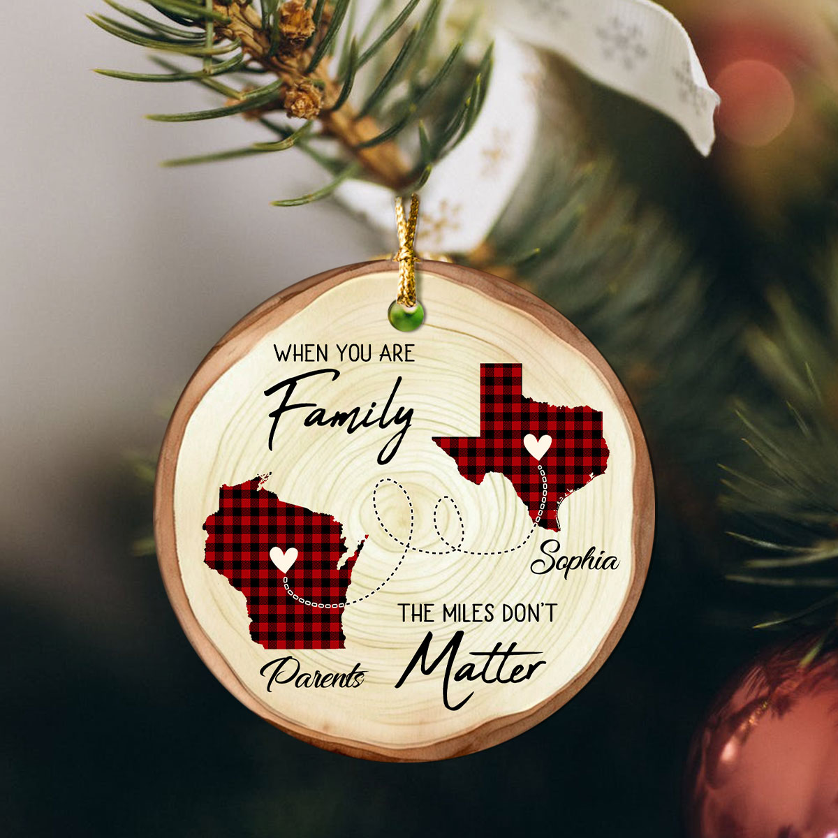 personalized two state map family long distance ornament when you are family the miles don't matter ceramic ornament