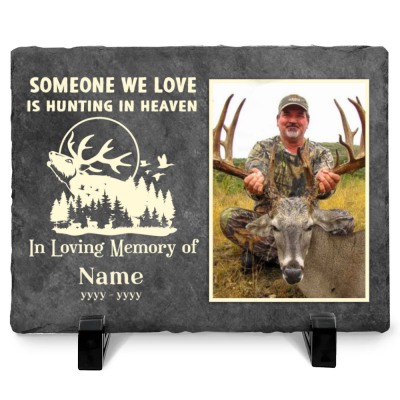 Hunting In Heaven - Personalized Hunting Memorial Photo Stone - Gifts for Loss of Hunting Dad